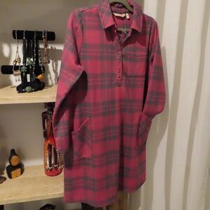 Soft Surroundings Red and Gray Plaid Shirt Dress